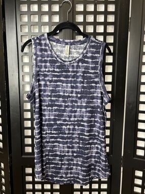 💙 Athleta Tie Dye Tank Top Womens Large Navy White Sleeveless Crew 💙
